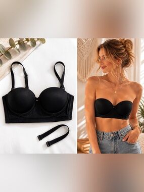 Tommy Hilfiger Longline Strapless Bra Black 34C Convertible Demi Bustier‎ Bundle